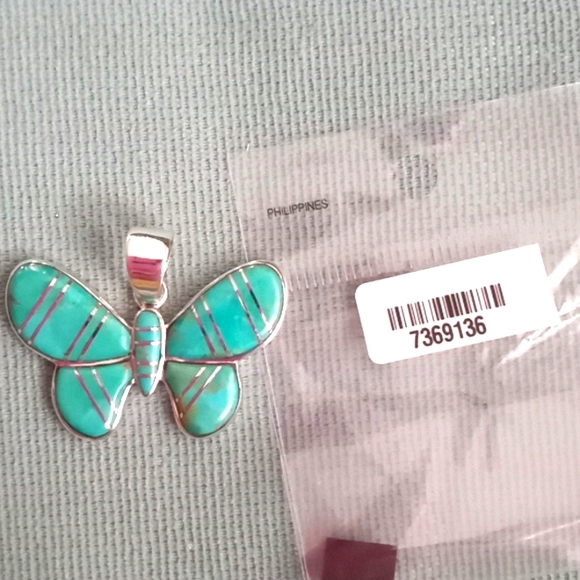 SANTA FE STYLE TURQUOISE BUTTERFLY PENDENT - Picture 7 of 7
